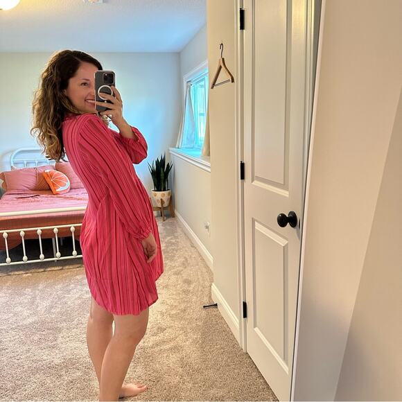 NWT Natalie Martin Pink Striped Long Sleeve Mini Dress XS - Picture 2 of 11